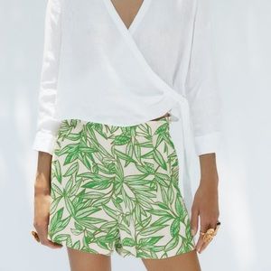 ZARA | Pleated printed shorts | linen blend